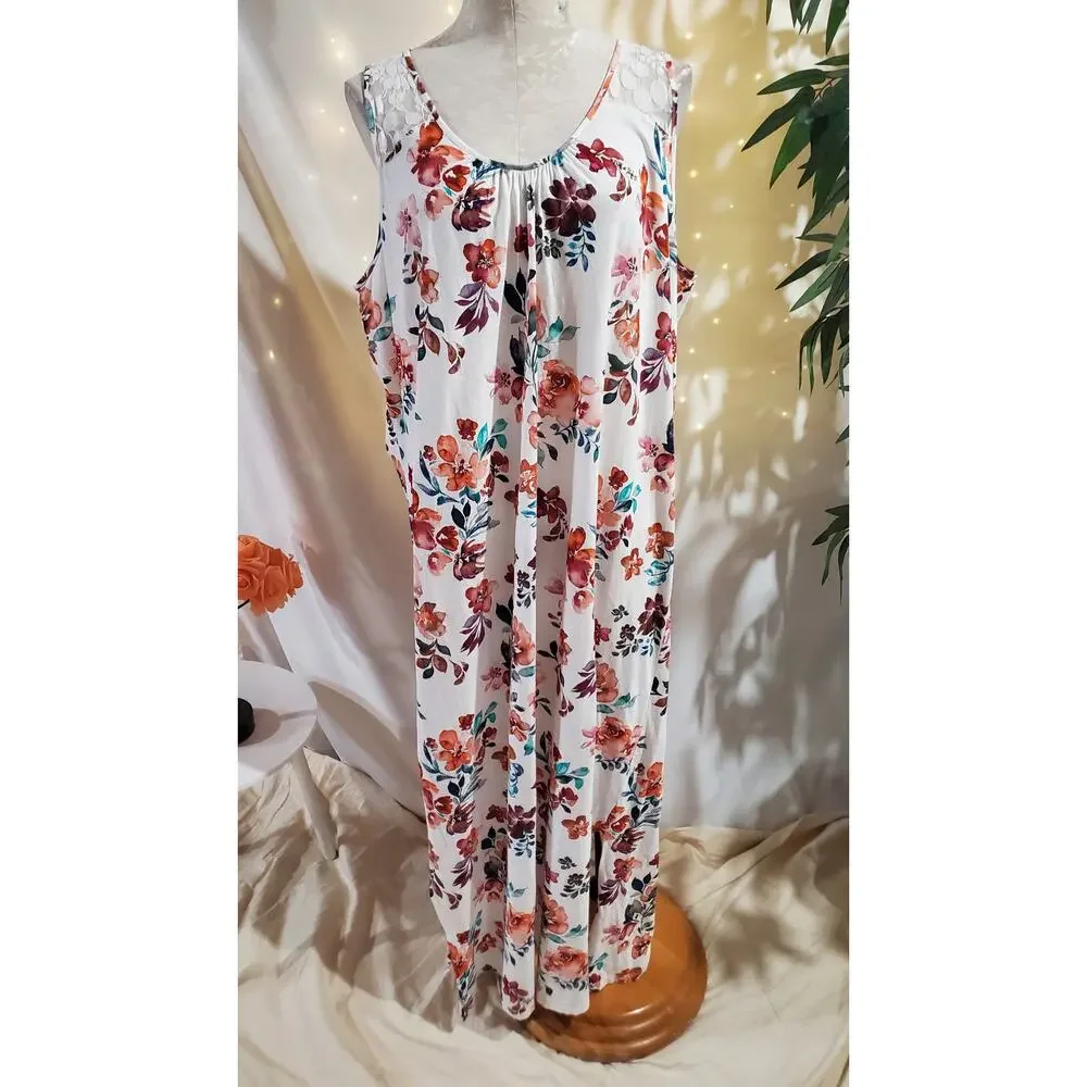 Garnet Hill Green Cotton Organic Floral Lace Sleeveless Maxi Dress Size XL Eco - Picture 1 of 11